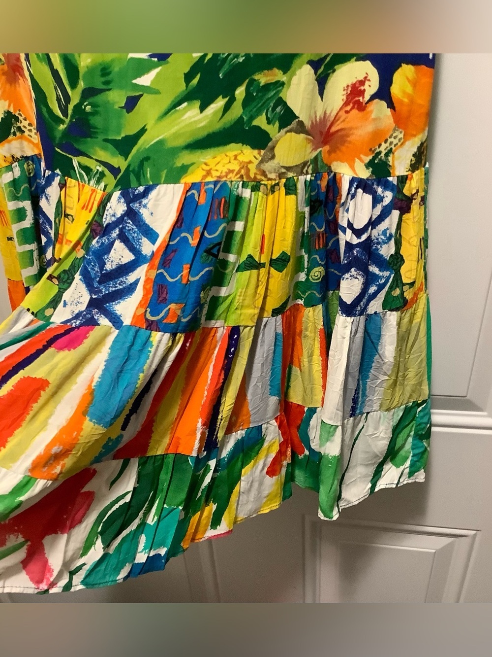 Jams World| XS Tropical Floral Mixed Print Drop Waist 3 Tier Hattie Dress Artsy - Picture 3 of 5